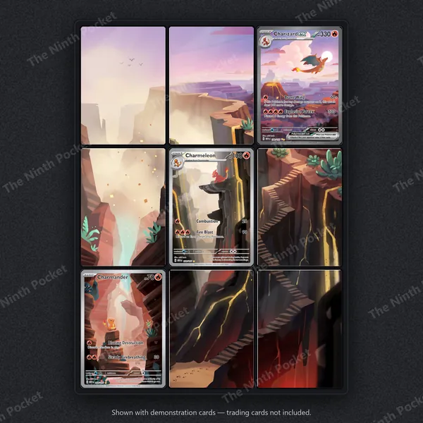 Charizard ex, Charmeleon & Charmander 199, 169, 168/165 Scarlet & Violet 151 binder page shown in a 9-pocket binder