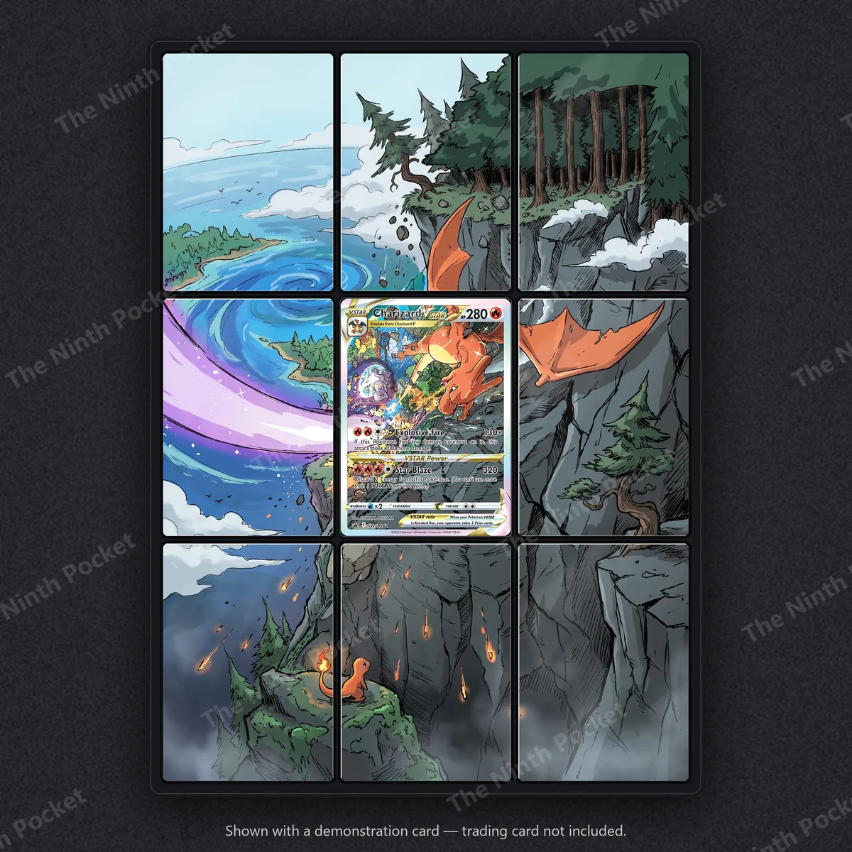 Charizard VSTAR SWSH262 SWSH Black Star Promos extended art binder page in a 9-pocket binder, shown with a demonstration card