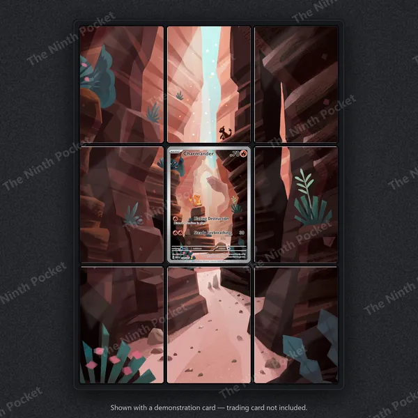Charmander 168/165 Scarlet & Violet 151 binder page shown in a 9-pocket binder