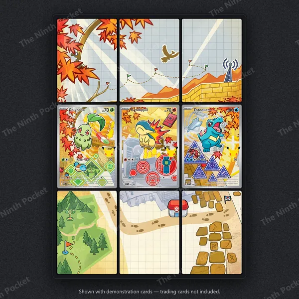 Chikorita, Cyndaquil & Totodile 46, 47, 48 Mega Evolution Black Star Promos binder page shown in a 9-pocket binder