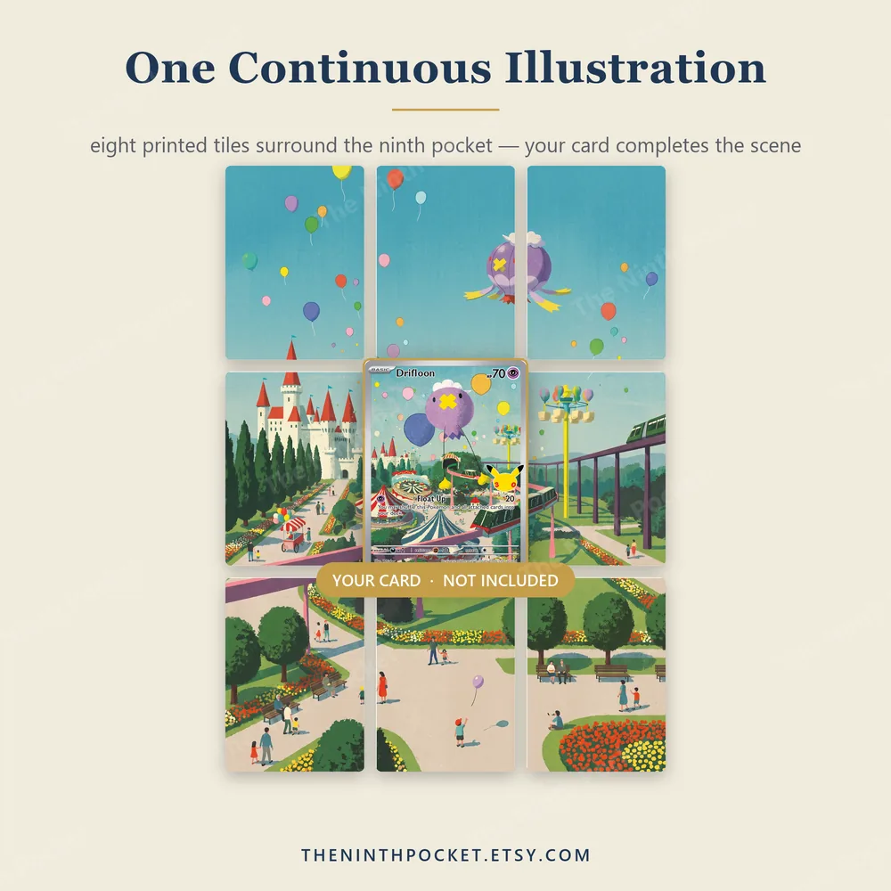 Drifloon 136/128 30th Celebration: the eight tiles laid out around the card