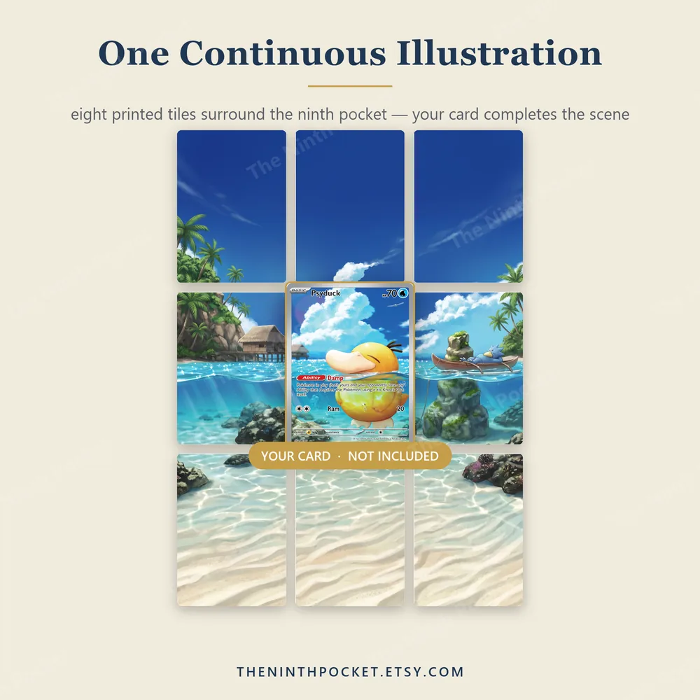 Psyduck 226/217 Ascended Heroes: the eight tiles laid out around the card
