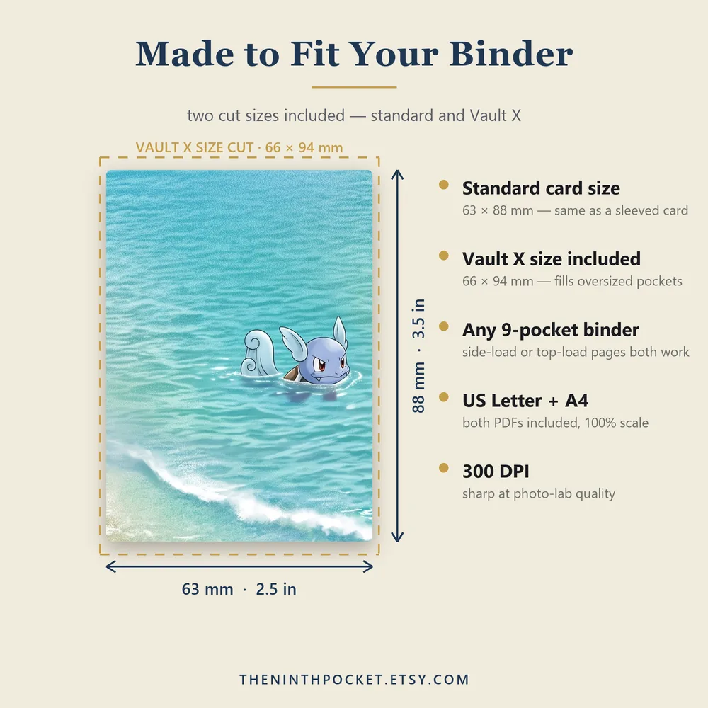 Tile size guide: standard 63 by 88 mm and Vault X 66 by 94 mm